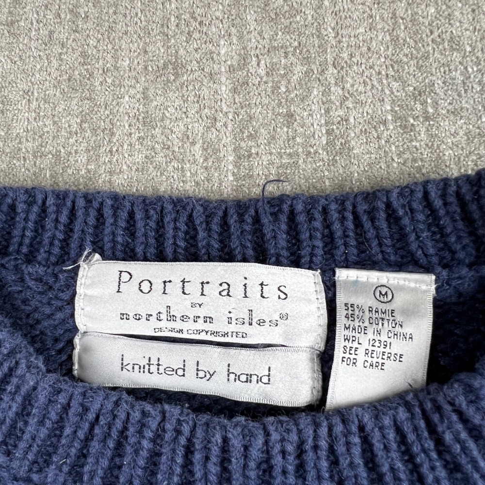 Portraits Northern Isles Sweater Womens M Navy Blue Hand Knit Cottagecore 90s - Picture 2 of 5